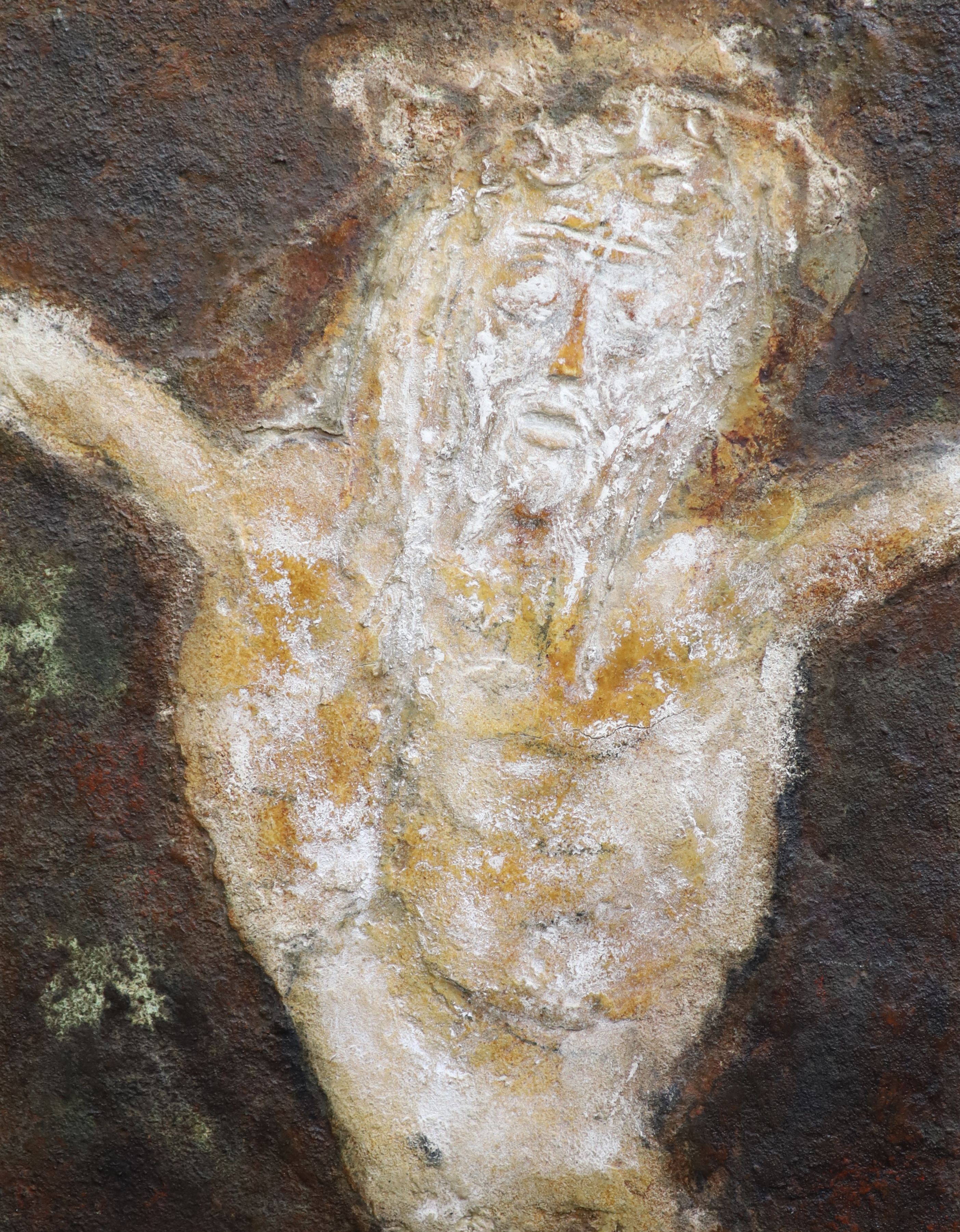 Paul Dufau (French, 1897-1989), The crucifixion, Mixed media on board, 77 x 63 cm, unframed.